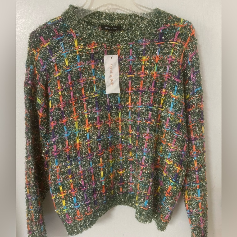 Strut & Bolt Green Multicolor Silver Metallic Sweater NWT Size Small